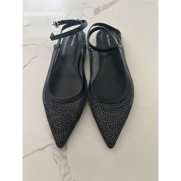 NEW Free People Jules Glitter Mesh Pointed Toe Ankle Strap Flat 9.5, BLACK - Picture 7 of 7